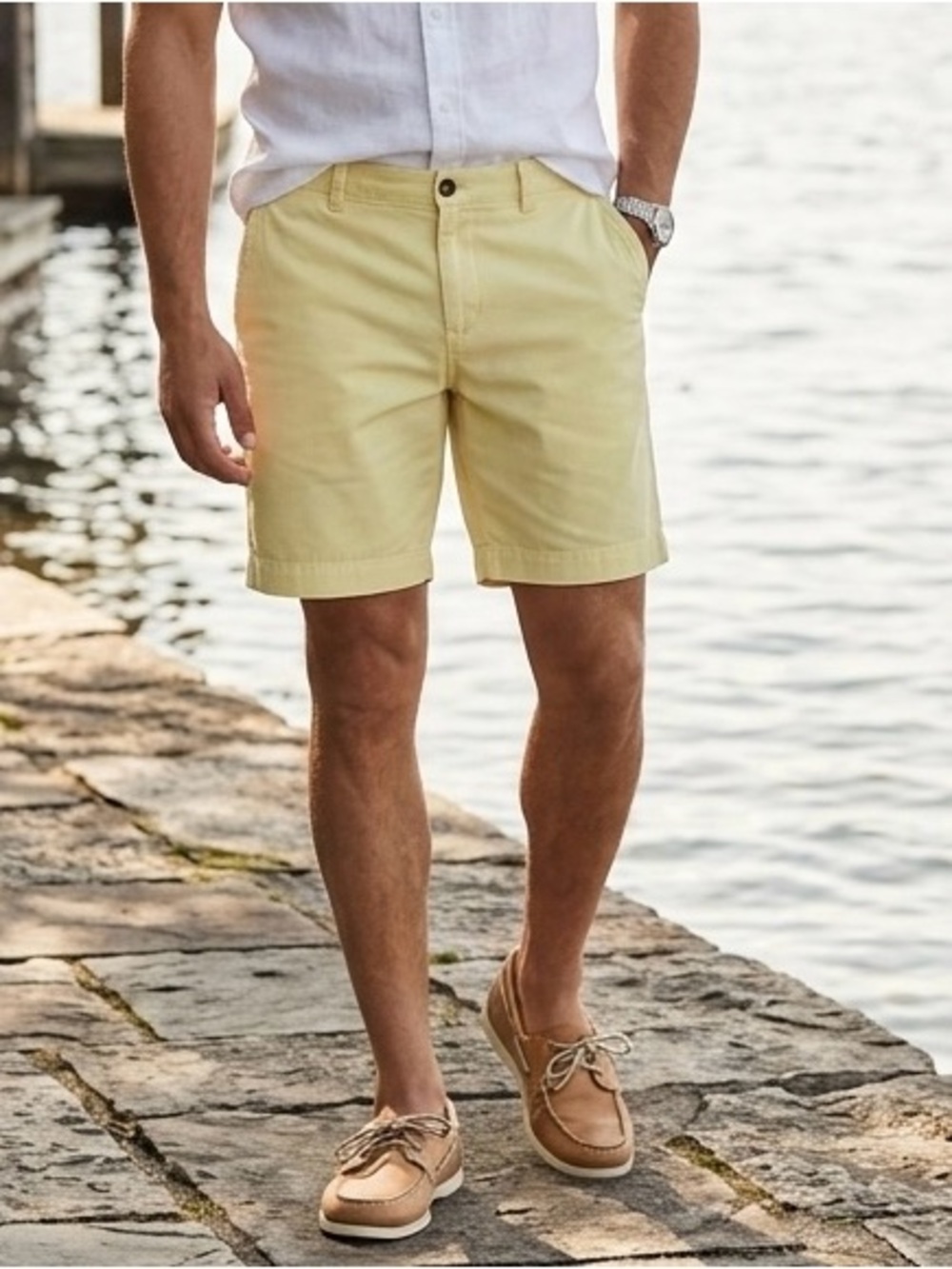 J. Crew Factory Men's Pale Yellow Flat Front Chino Shorts 38